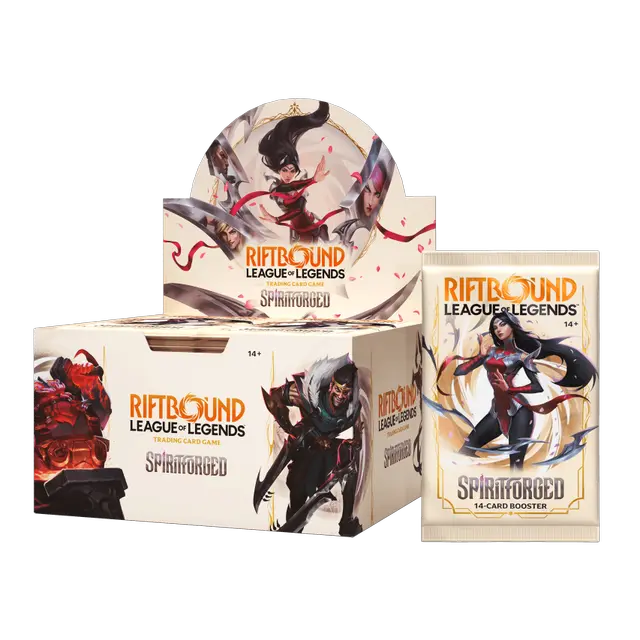 Riftbound: SPIRITFORGED Caja de 24 sobres de mejora del juego de cartas de League of Legends INGLES