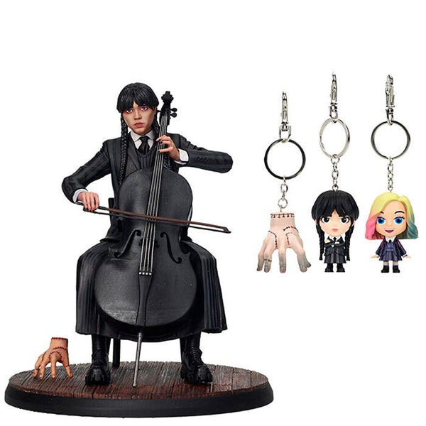 FIGURA SD TOYS WEDNESDAY MIERCOLES VIOLONCHELO 15CM + llavero Wednesday