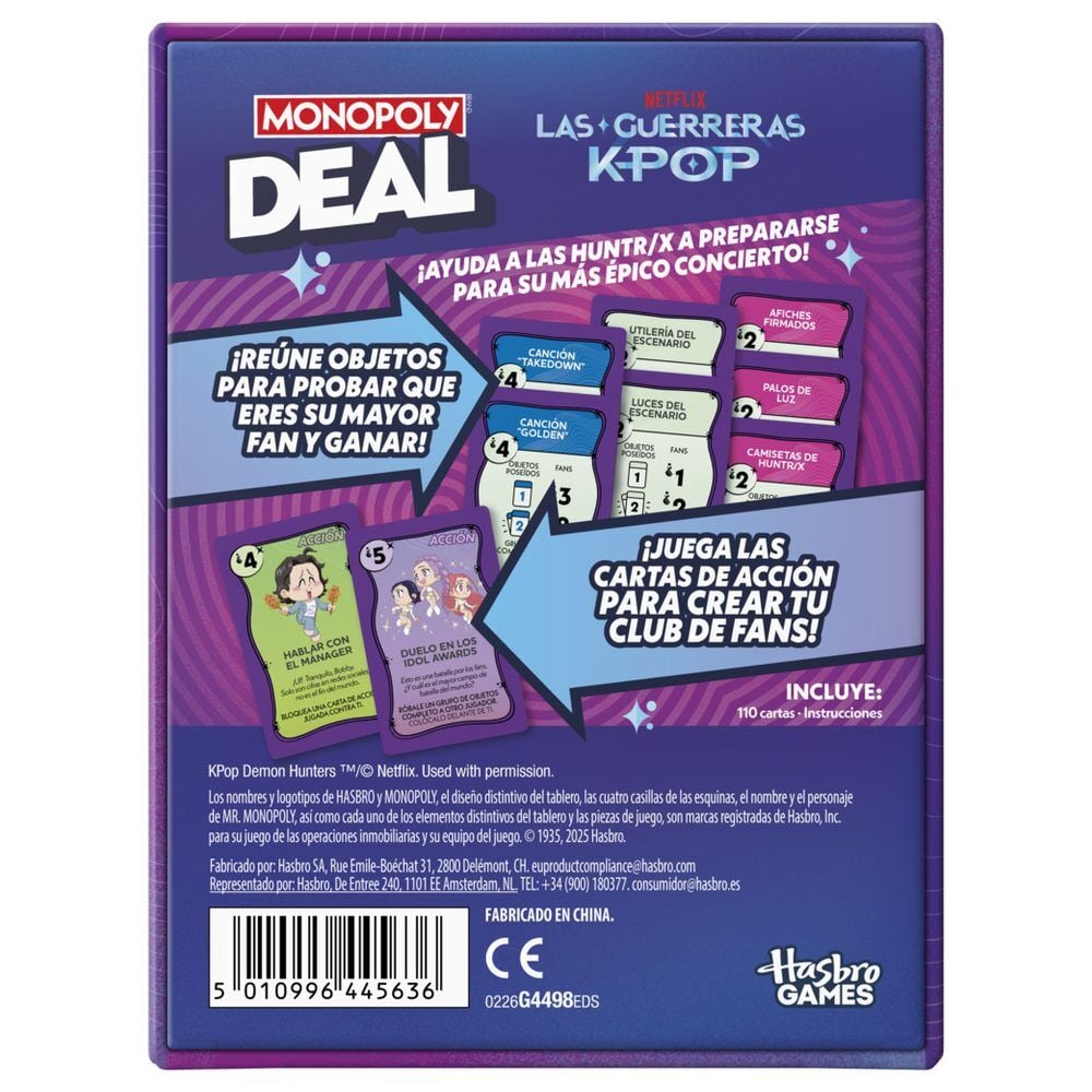 Juego cartas Deal Monopoly Kpop Demon Hunters español