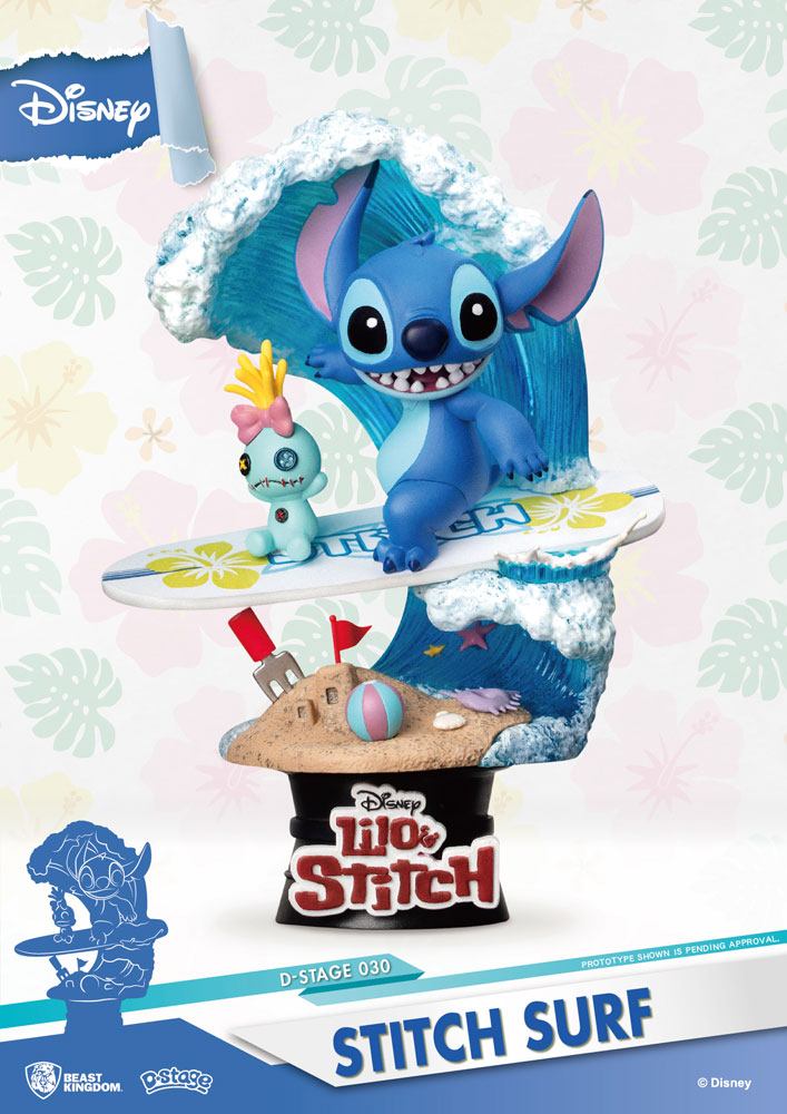 Disney Summer Series Diorama PVC D-Stage Stitch Surf 15 cm
