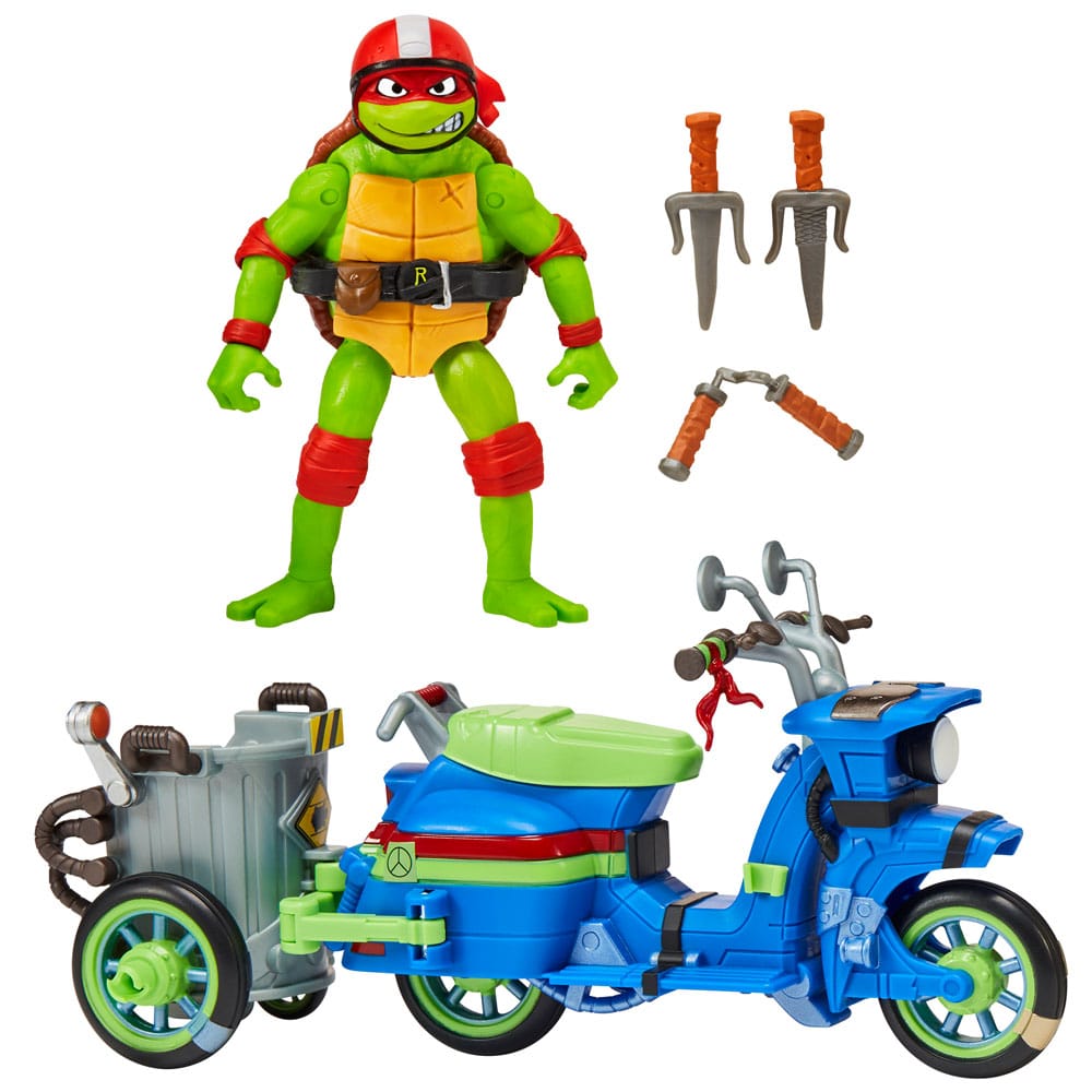 Ninja Turtles: Caos Mutante Figura Raphael & Scooter y sidecar 11 cm 