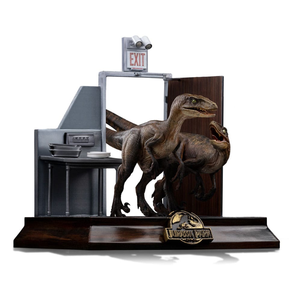 Jurassic Park Estatua 1/10 Art Scale Raptors at the Kitchen's Door 28 cm