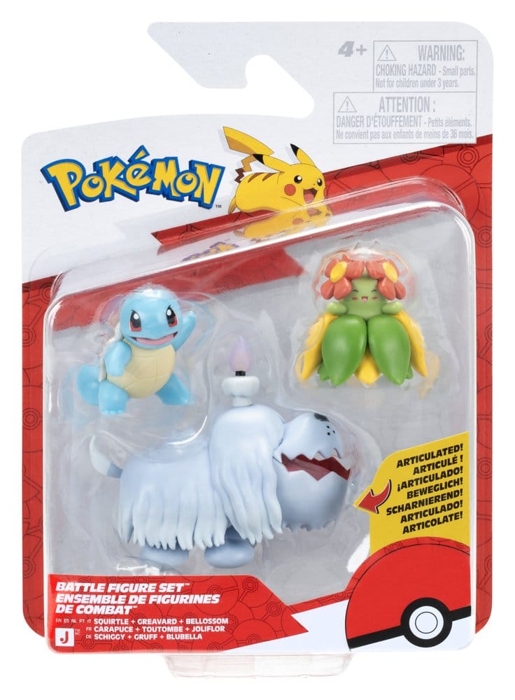 Pokémon Battle Figure Figuras 3-Pack Squirtle, Greavard & Bellossom