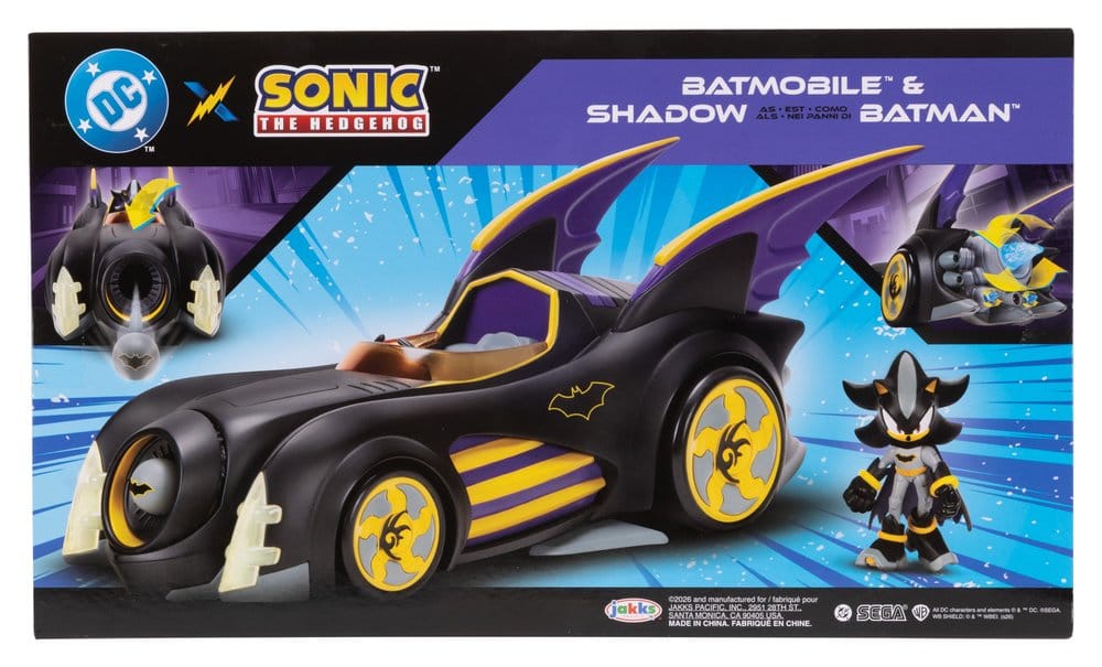 DC x Sonic - The Hedgehog Figura con Vehículo Shadow Batman & Batmobile 6 cm 