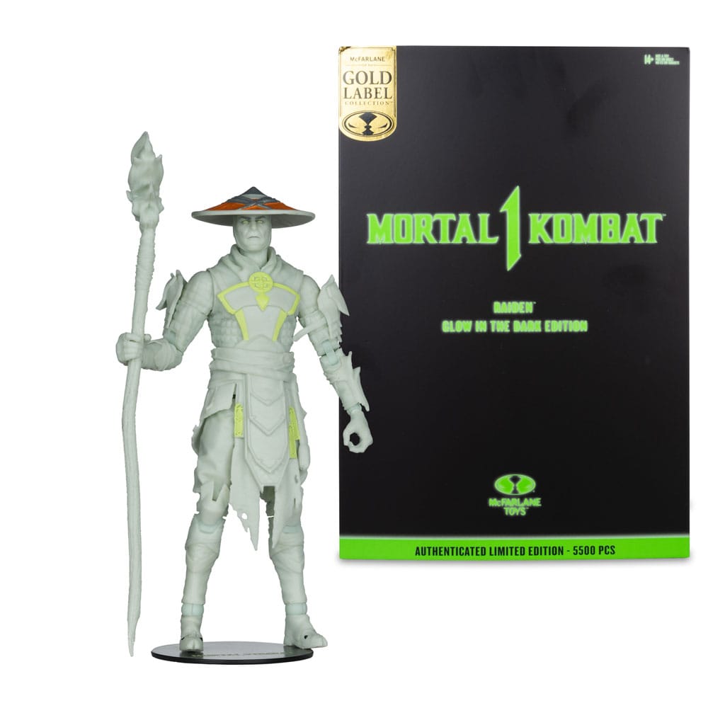 Mortal Kombat Figura Glow in the Dark Edition Raiden (Gold Label) 18 cm