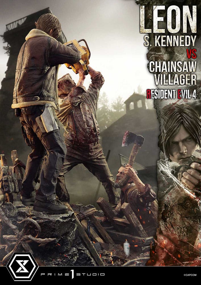 Resident Evil 4 Estatua Ultimate Premium Masterline Series 1/4 Leon S. Kennedy vs. Chainsaw Villager Bonus Ver. 76 cm         