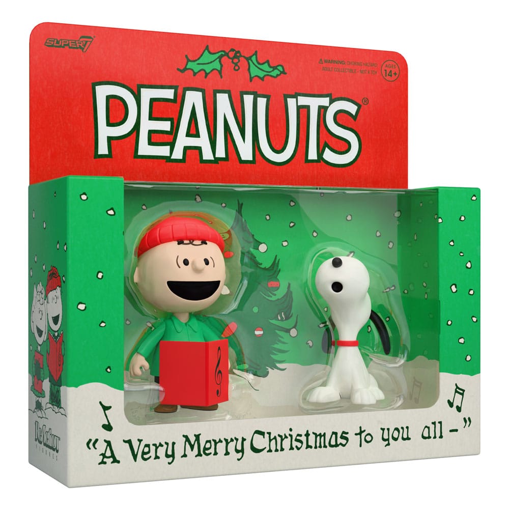 Peanuts pack de 2 Figuras ReAction Brown and Snoopy (Caroling) 10 cm                    