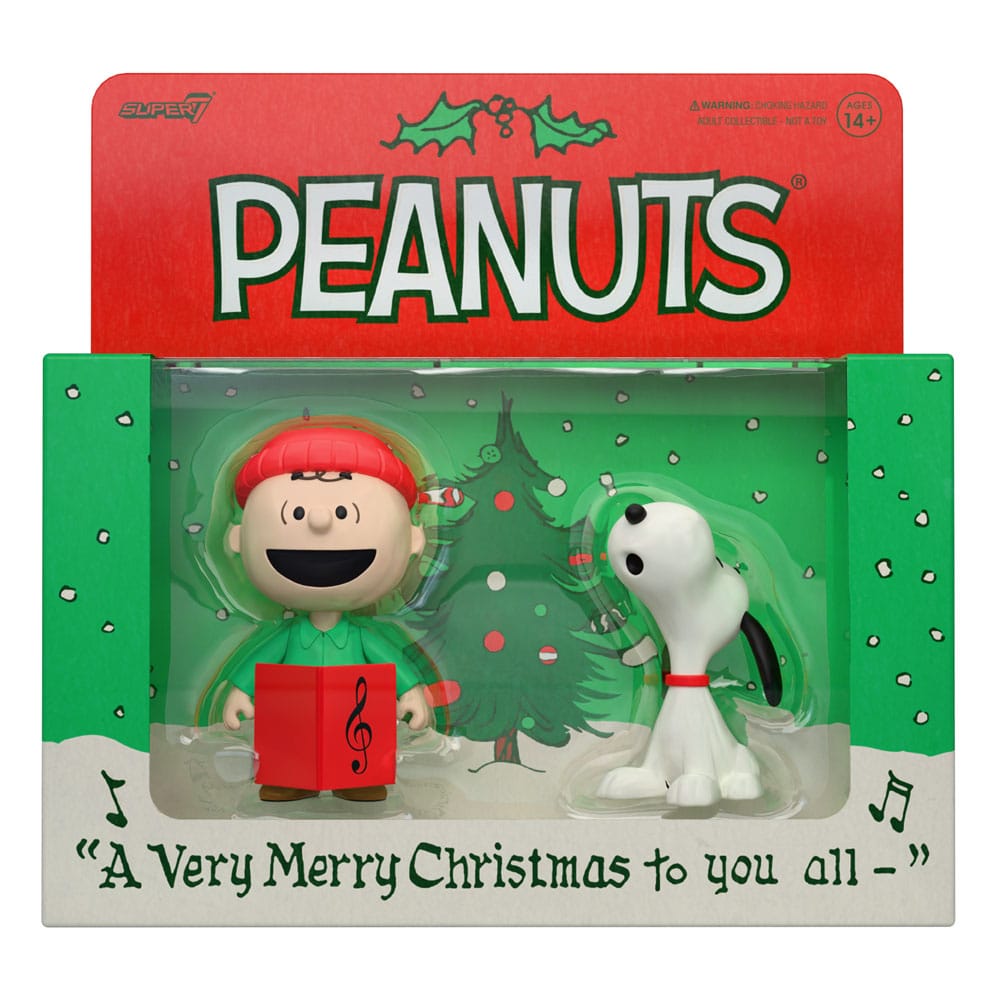 Peanuts pack de 2 Figuras ReAction Brown and Snoopy (Caroling) 10 cm                    